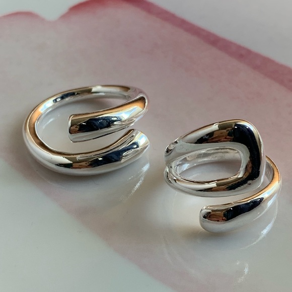 NEW 925 Sterling Silver Ring Set Resizable Abstract Minimalist - Picture 4 of 13